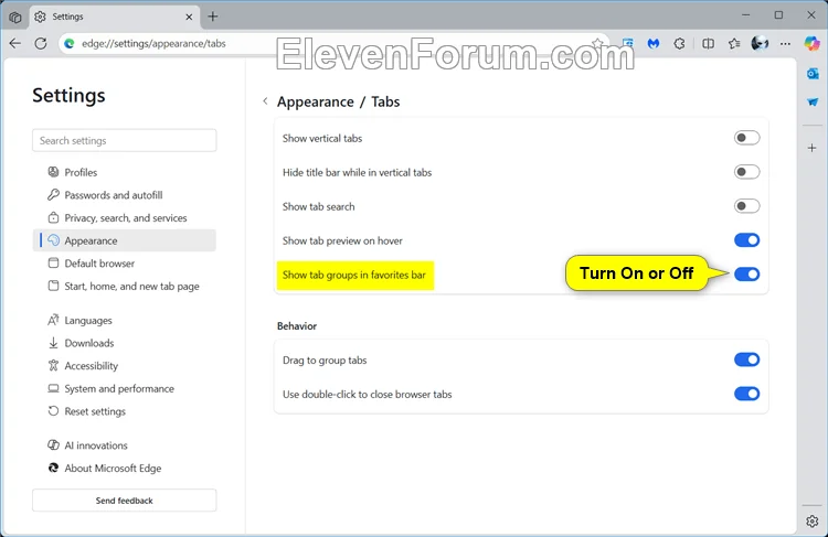 Enable Or Disable Show Tab Groups In Favorites Bar In Microsoft Edge On 