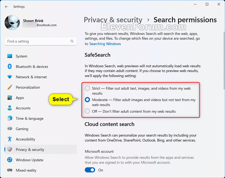Disable Bing Safesearch