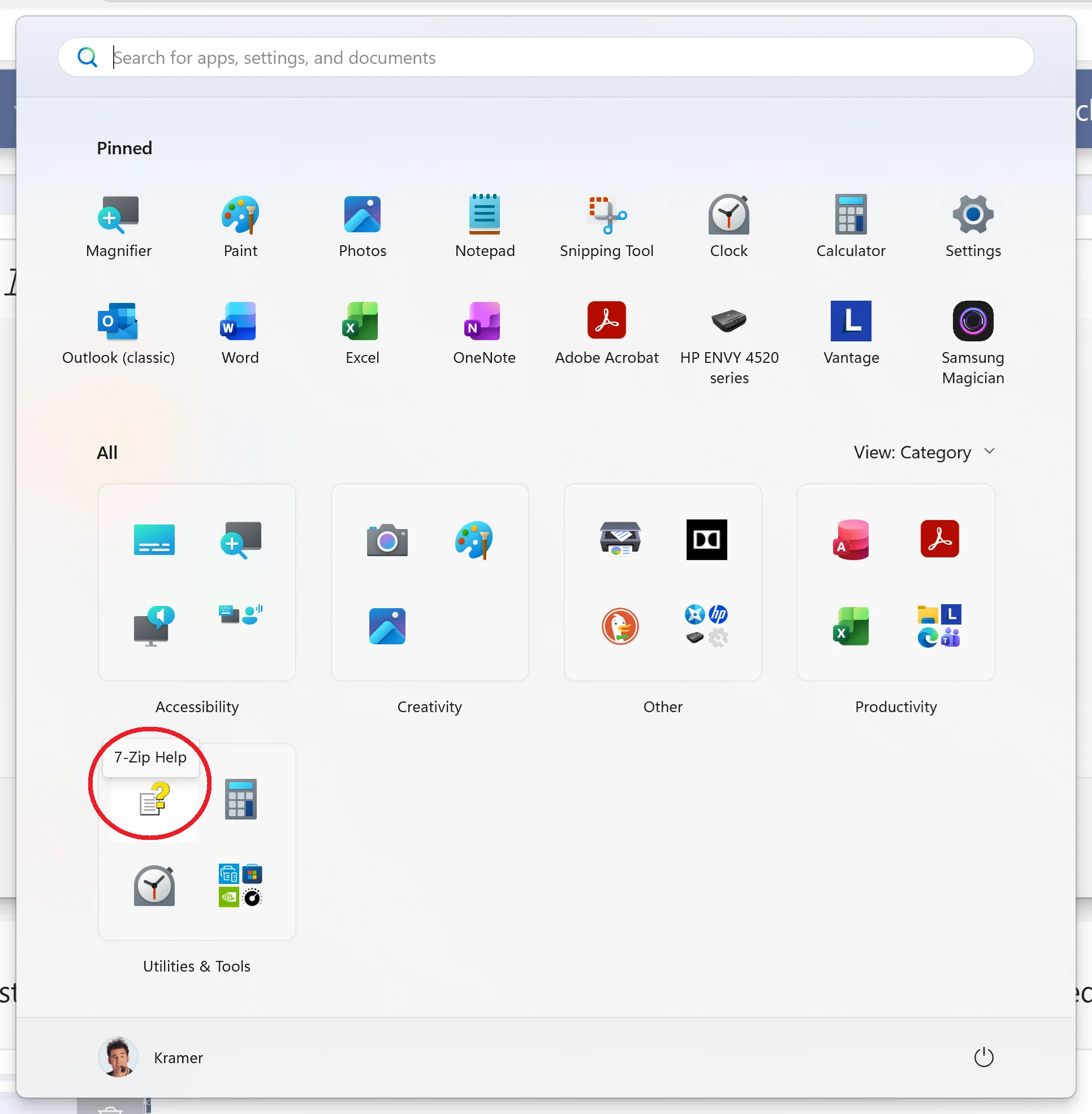 Start menu in Categories (7ziip help).webp