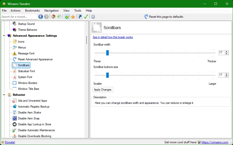 Winaero Tweaker - Scrollbars.webp