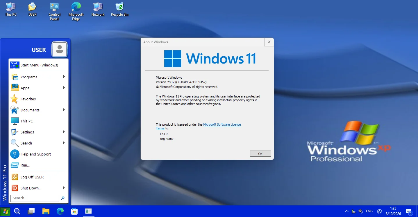 Windows 11 26H2 transformed to Windows XP.webp