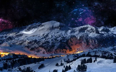 Mountain Night Sky Snow Blue Stars Nature 4K Wallpaper-2560x1600.webp
