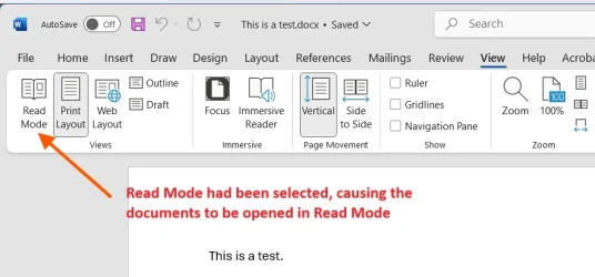 Word Read Mode option.webp
