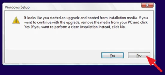 If you want to perform a clean installation instead, click No.webp