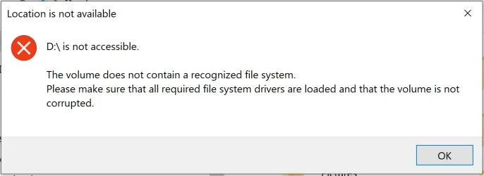 The volume does not contain a recognized file system.webp The volume does not contain a recognized file system.webp
