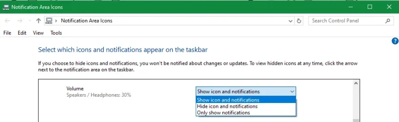 Adjust Select which icons and notns appear on the taskbar.webp