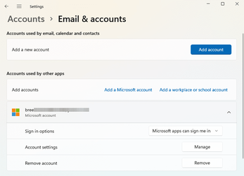 No Remove button for Microsoft Account in Windows 11/10