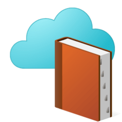 A light blue cloud with a red dictionary book next to it.