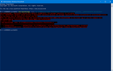 PowerShell Add-AppxPackage Install Command For Photo Editor-Photo Studio Error.png