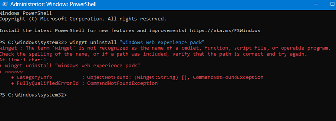 Как удалить Windows Web Experience Pack с помощью Winget? Winget uninstall windows web experience pack