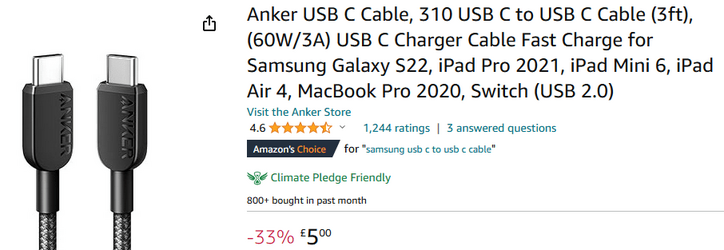 Samsung Câble USB-C vers USB-C 1 m 60 W - Atom