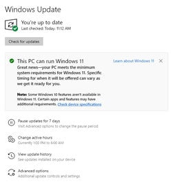 WINDOWS 10 UPDATE PAGE SHOWING W11 APPROVED AND READY TO GO.jpg