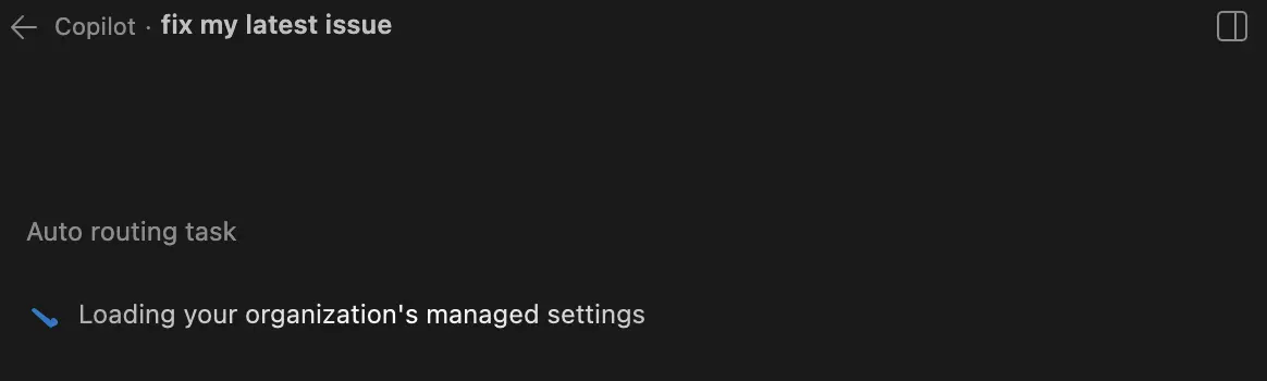 Screenshot showing organization-managed settings loading progress in chat.
