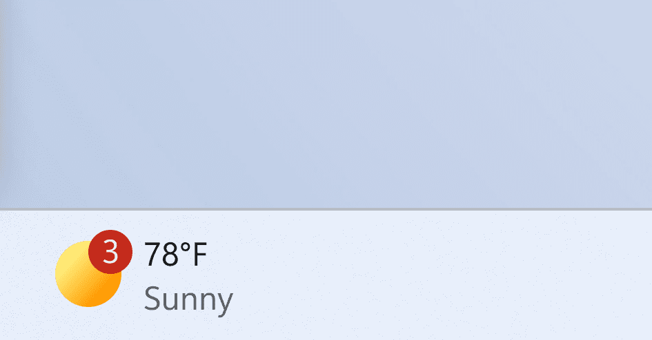 Widget badging on the taskbar showing three missed notifications.