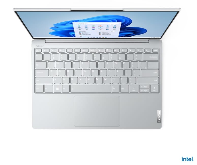 Lenovo Yoga Slim 7i Carbon open as seen from above Lenovo Yoga Slim 7i Carbon open as seen from above