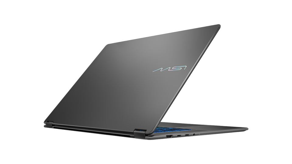 Laptop open with back of device at an angle