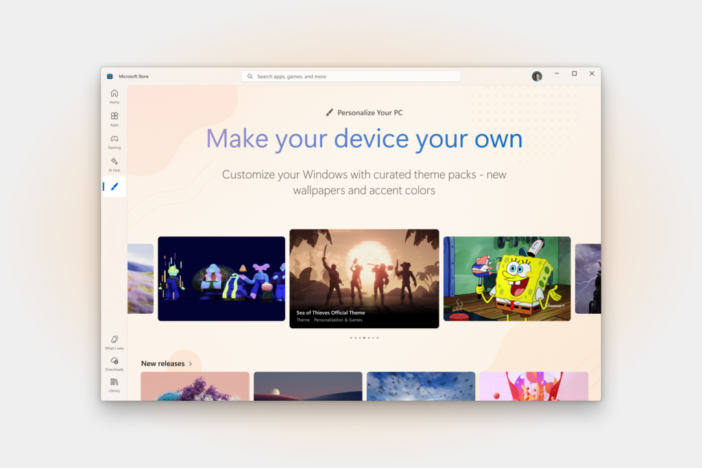Image of Themes landing page in the Microsoft Store.