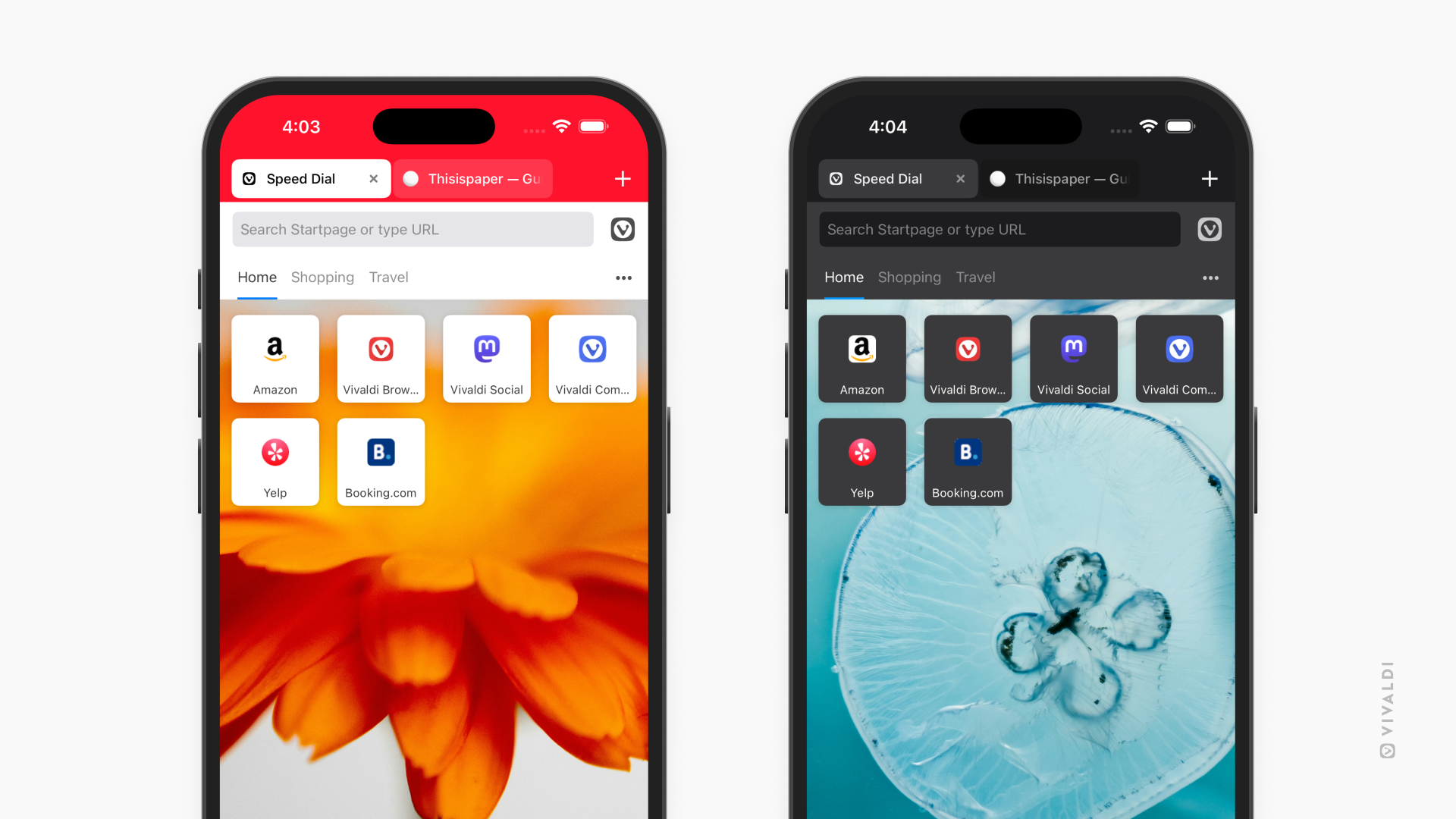 Two phones side by side, showing two different daily images as background.