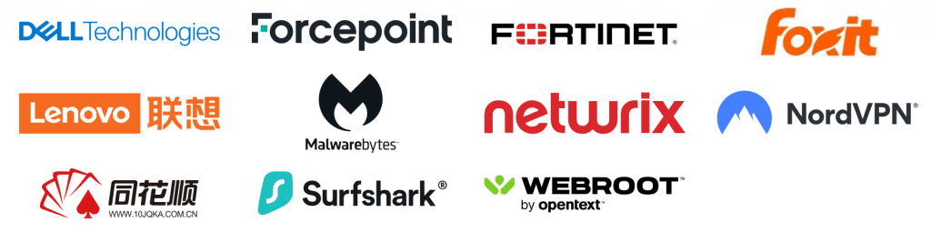 Eleven company logos