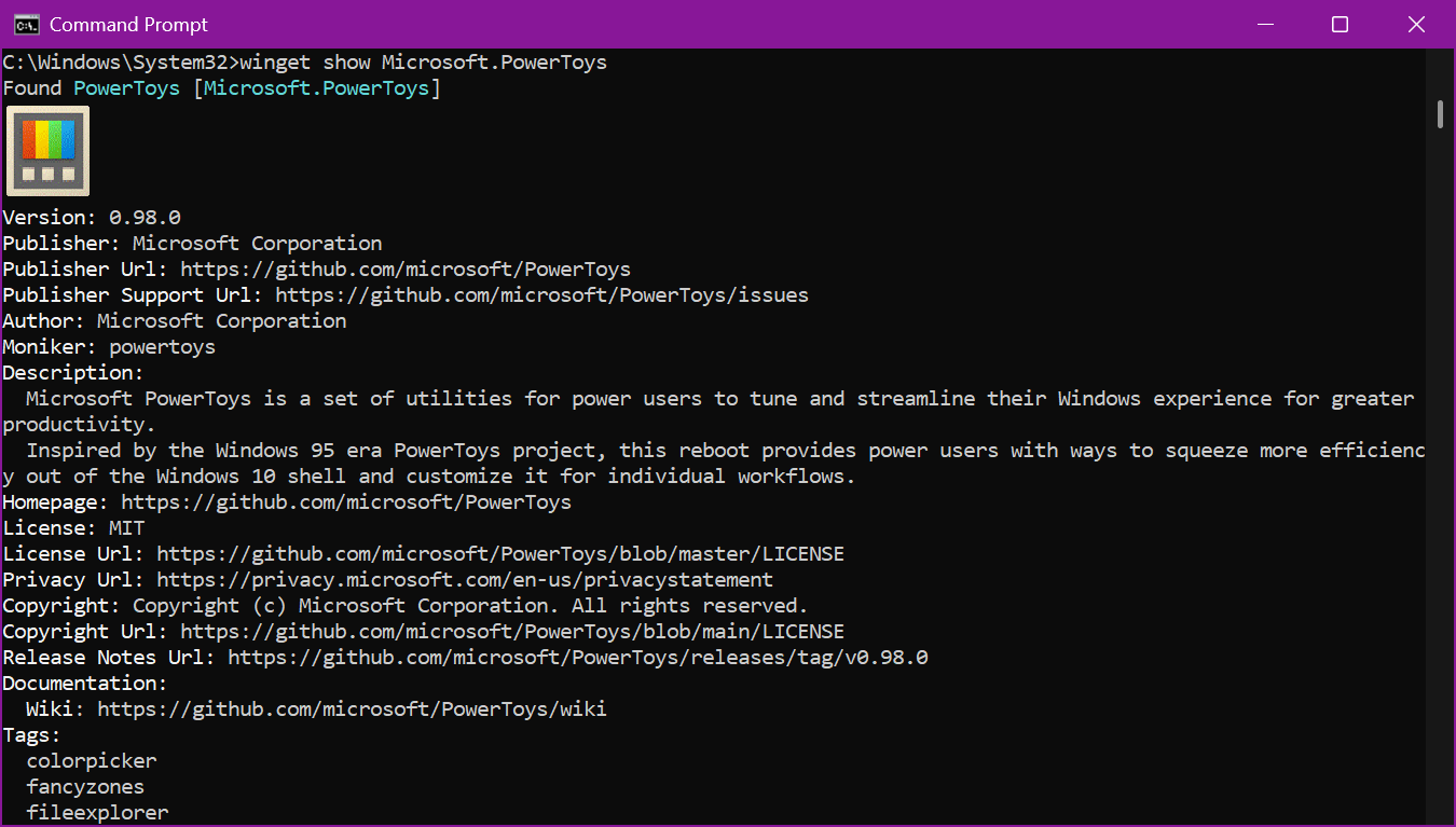 The Windows Console can now display inline images, allowing tools like WinGet, for example, to display application icons.