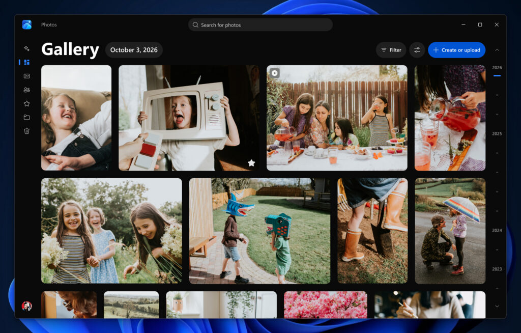 The all-new Gallery brings photos from your PC, OneDrive, and iCloud together.