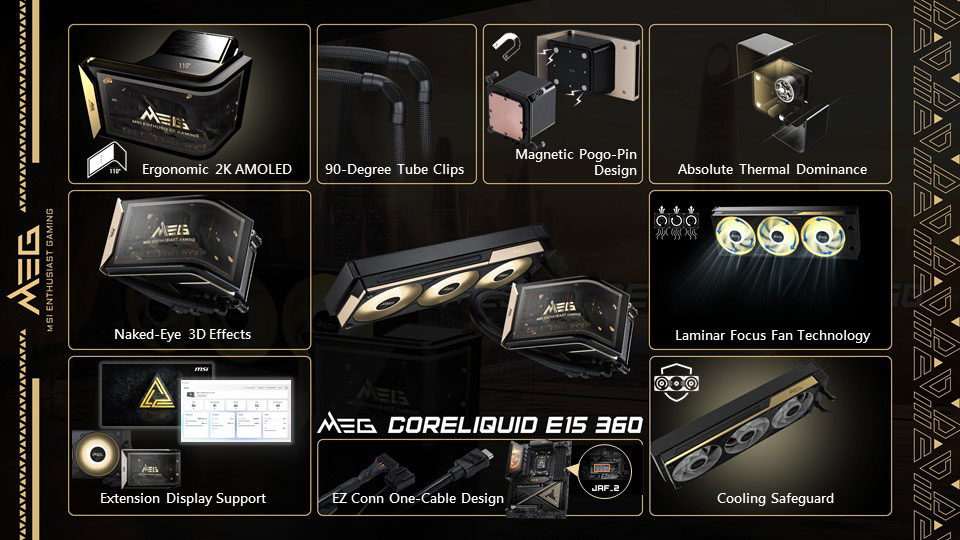 The MEG MAESTRO 900R Case and MEG CORELIQUID E15 360 Liquid Cooler