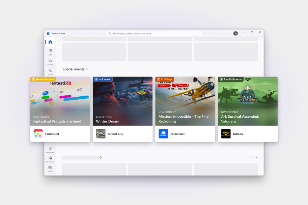 Image of home page experience with in-app events collection popped out .