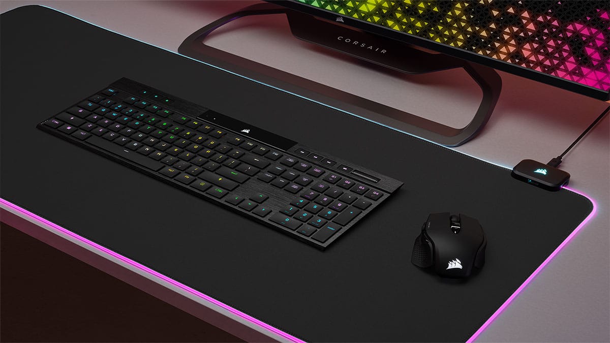 CORASIR K100 Air on an RGB Mouse mat