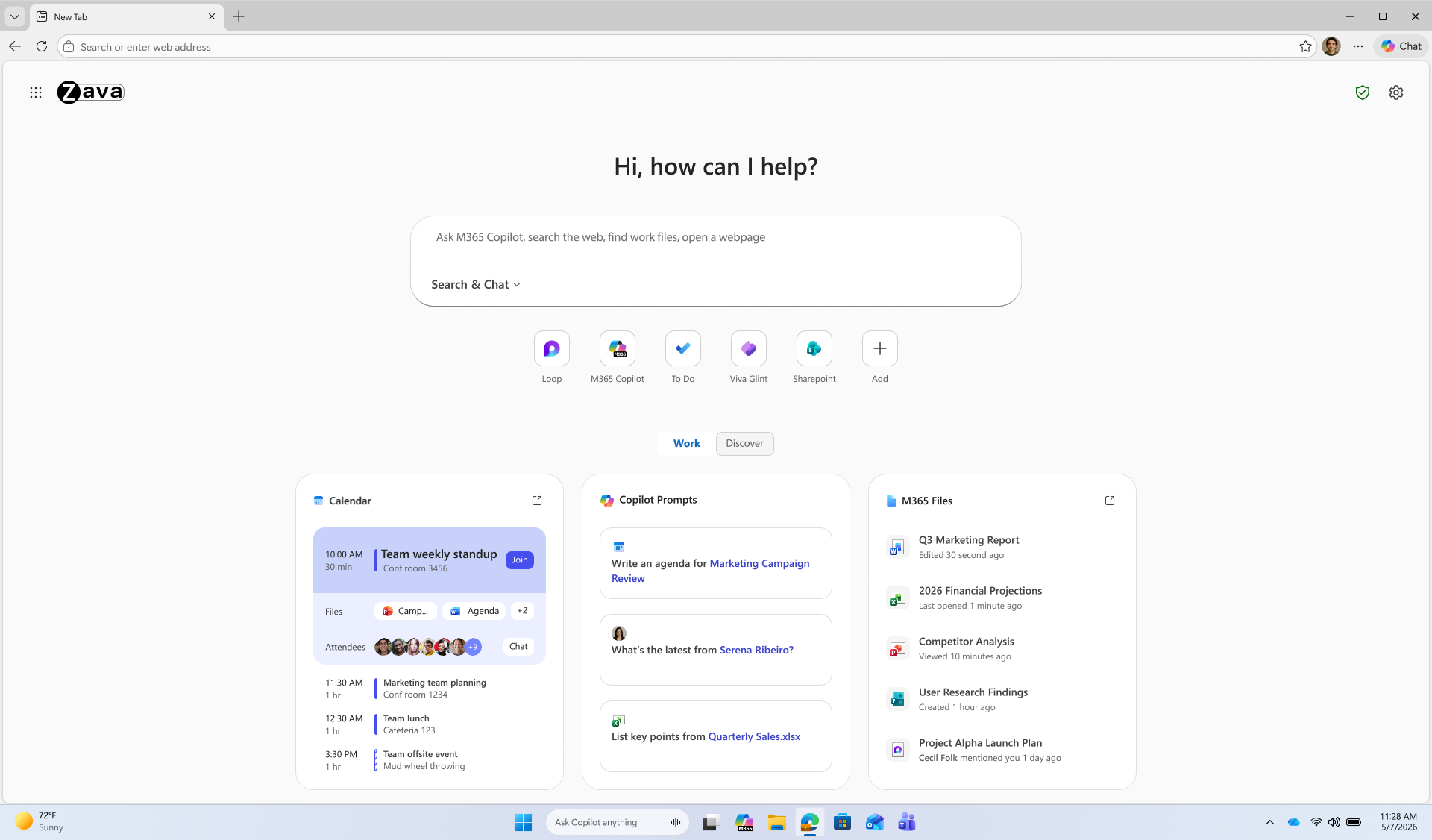 Microsoft Edge new tab page.