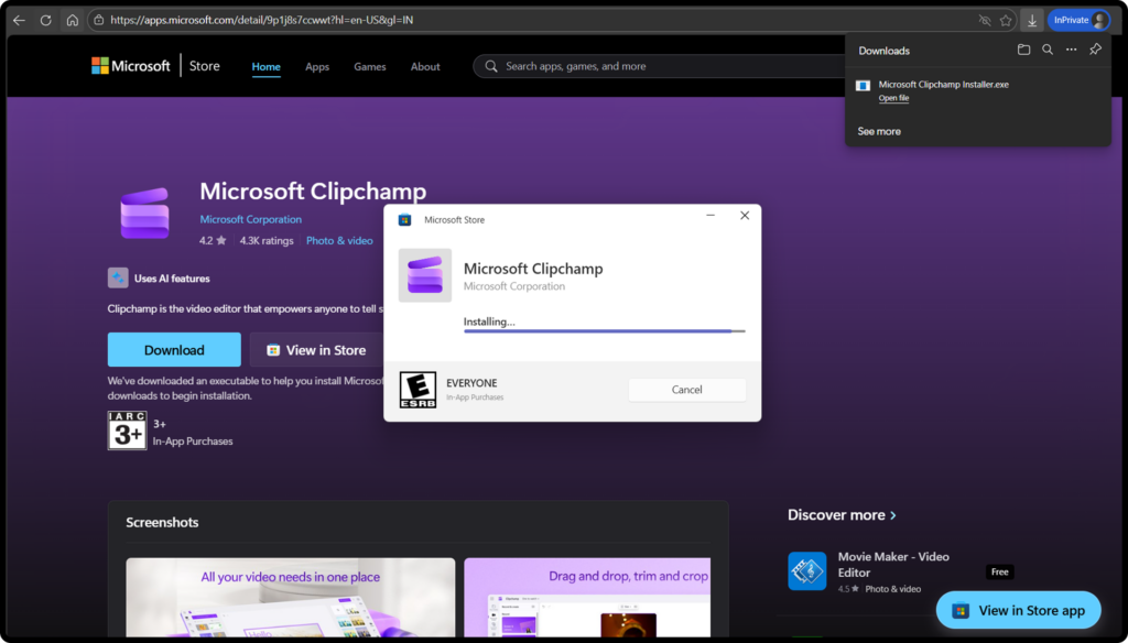 Microsoft Store Web Installer experience.