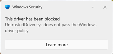 Driver block toast notification