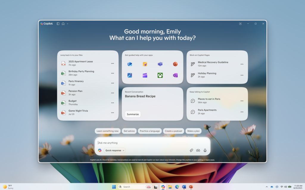 Redesigned Copilot on Windows home.