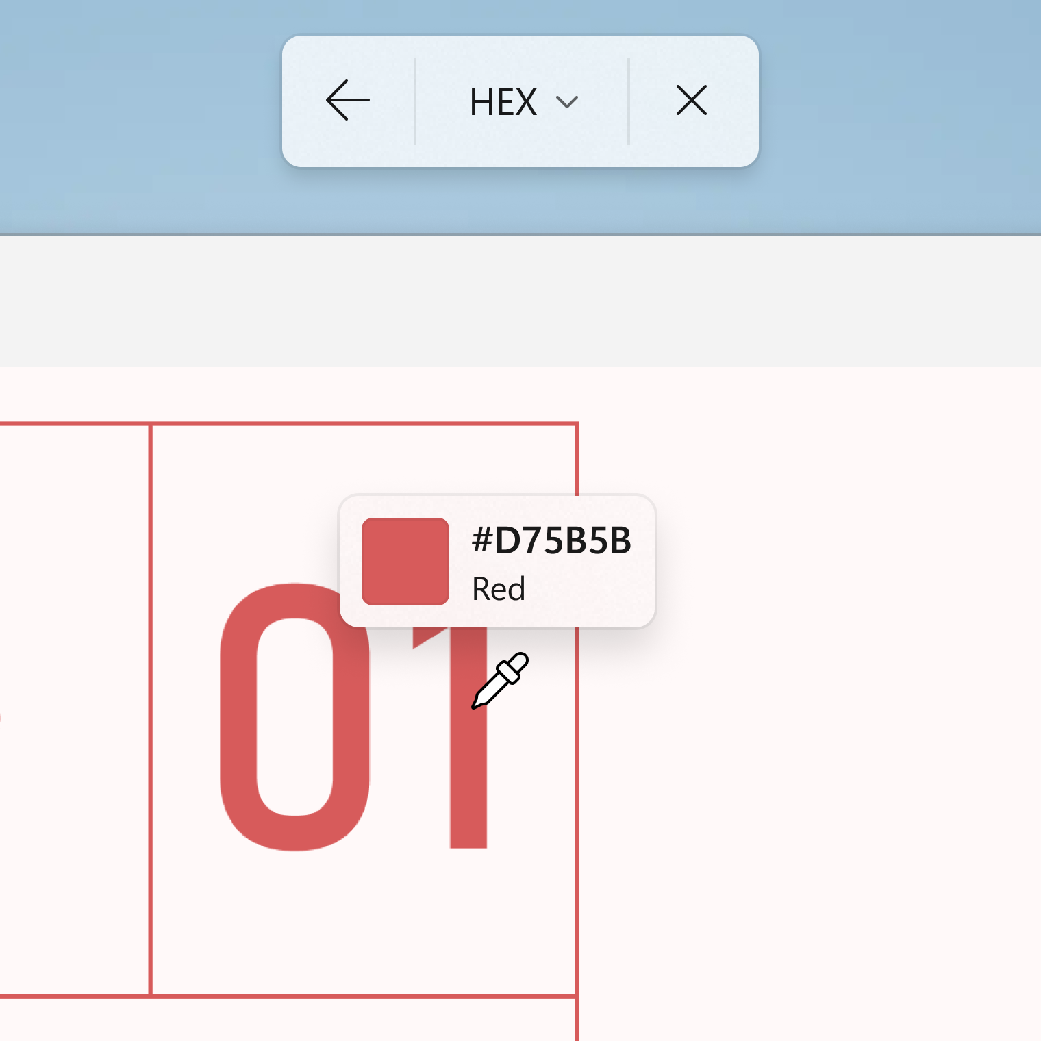Snipping Tool’s color picker tool selecting a color on the screen to inspect.