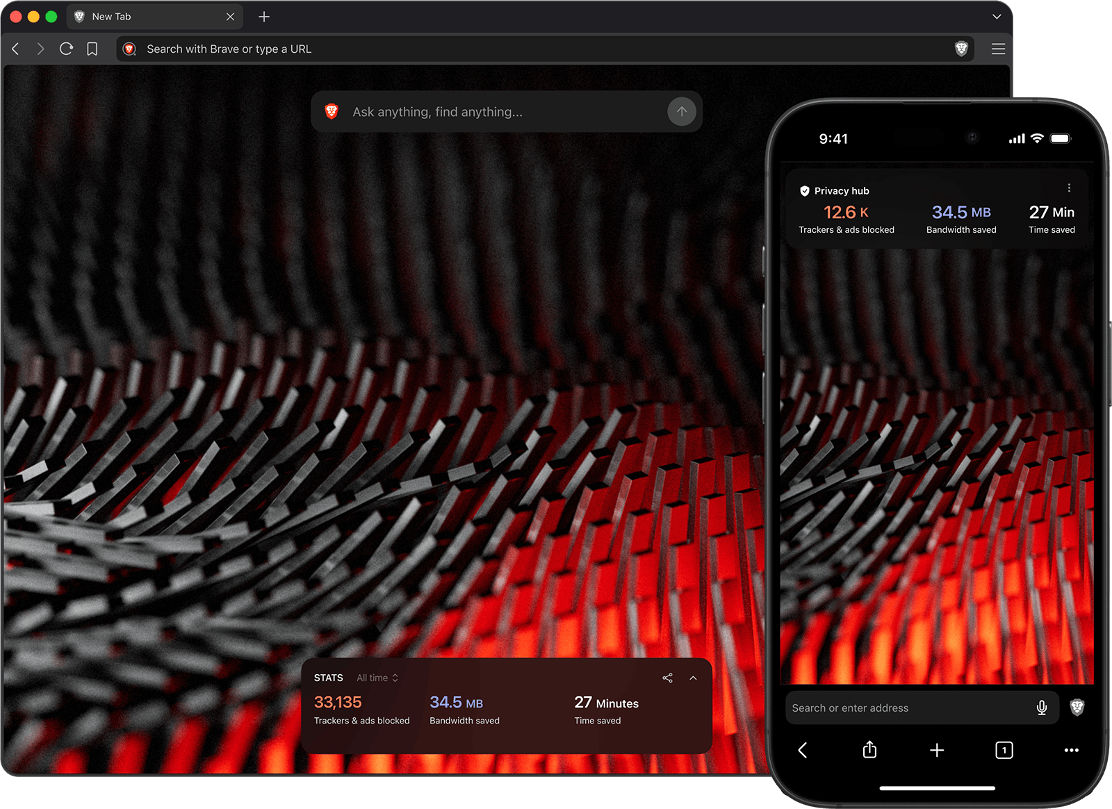 Brave Origin shown on desktop and mobile.
