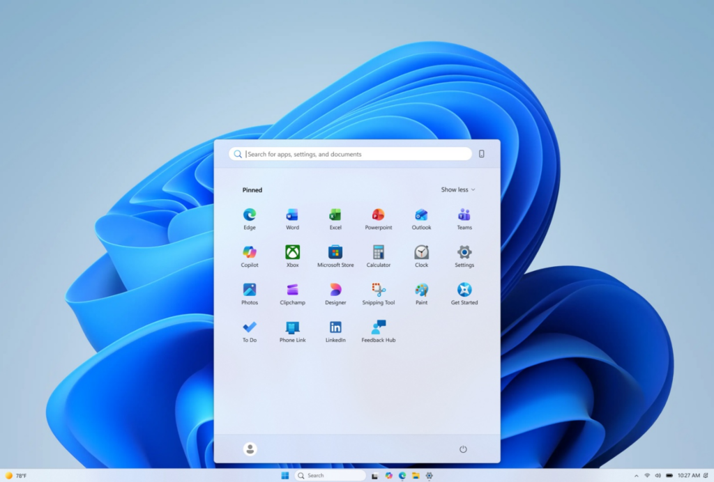 Screenshot showing Start in a minimal pins only configuration with hidden name and profile picture.
