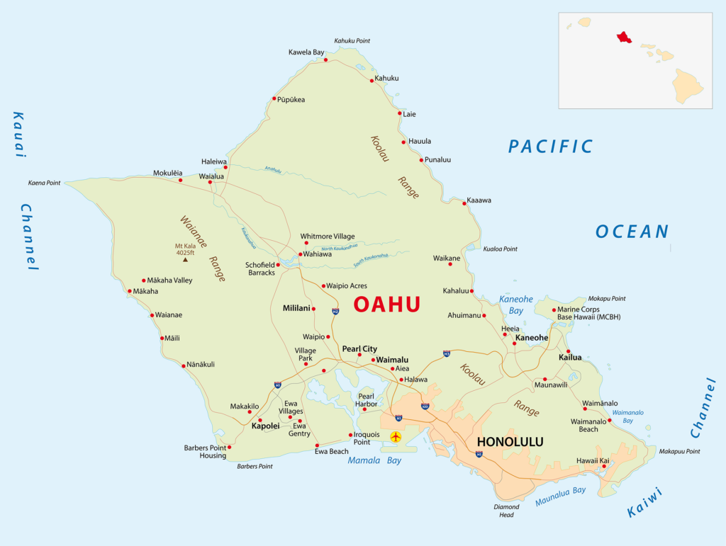 Map of the Hawaiian island of Oahu