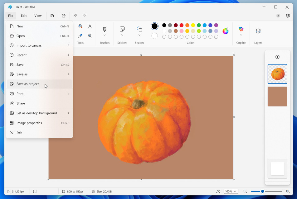 Paint app screenshot of pumpkin and saving as a project file. Paint app screenshot of pumpkin and saving as a project file.
