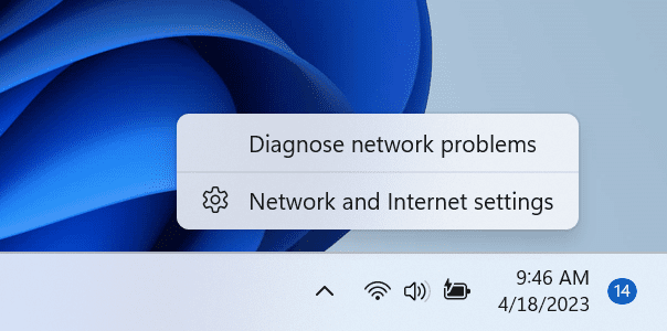 Option to diagnose network problems added when you right-click on network icon in the system tray.