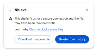 Chrome will inform you if a file was downloaded insecurely. Chrome will inform you if a file was downloaded insecurely.