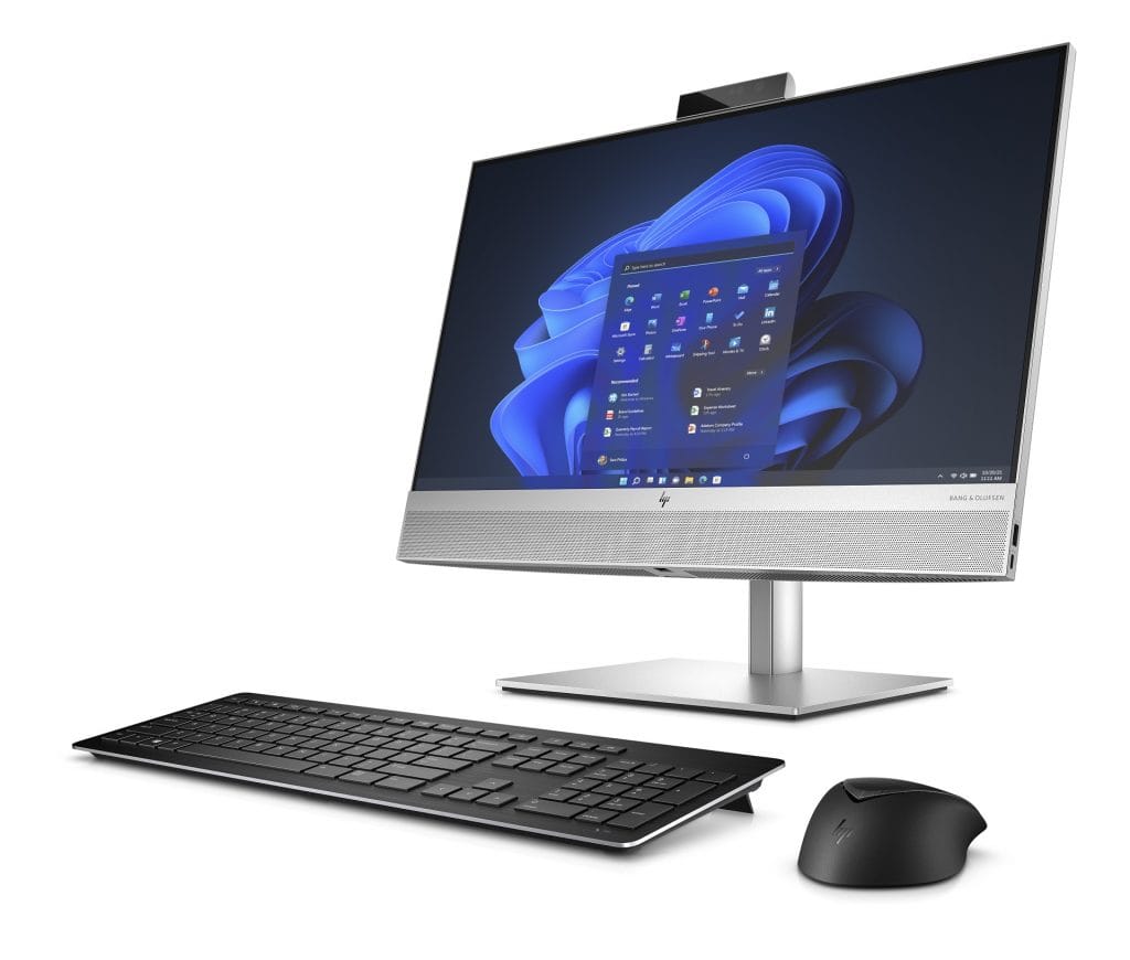 HP AIO shown with keyboard and mouse on a white background HP AIO shown with keyboard and mouse on a white background