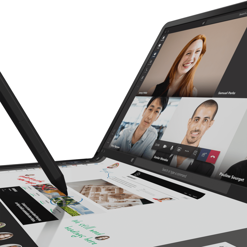 Lenovo’s new ThinkPad X1 Fold with closeup of pen on screen