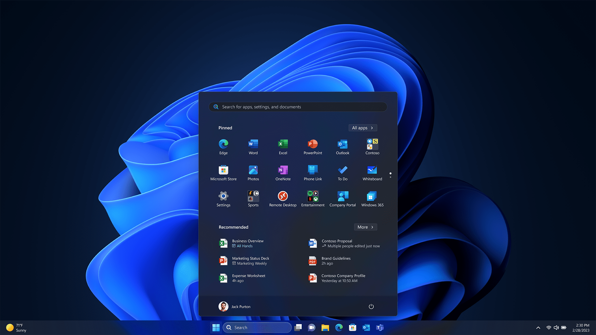 Updated Start menu in Windows 11