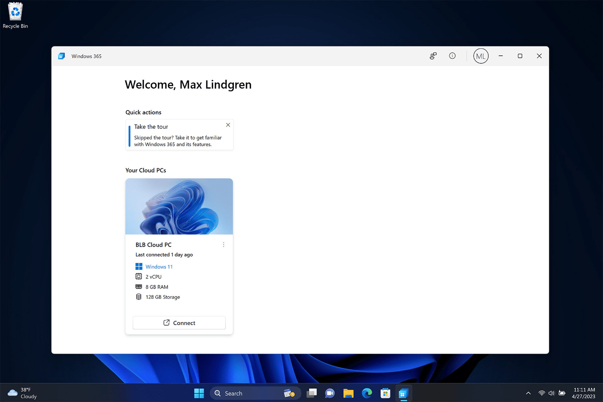 Quick access to Windows 365 in Windows 11