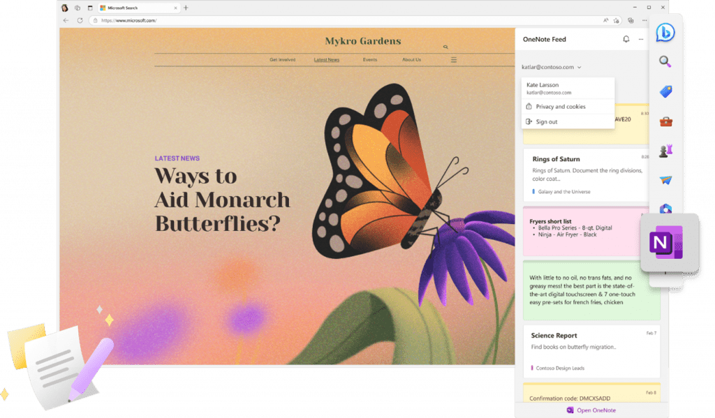 OneNote page about Monarch butterflies