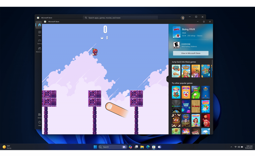Instant Games screen in Windows 11
