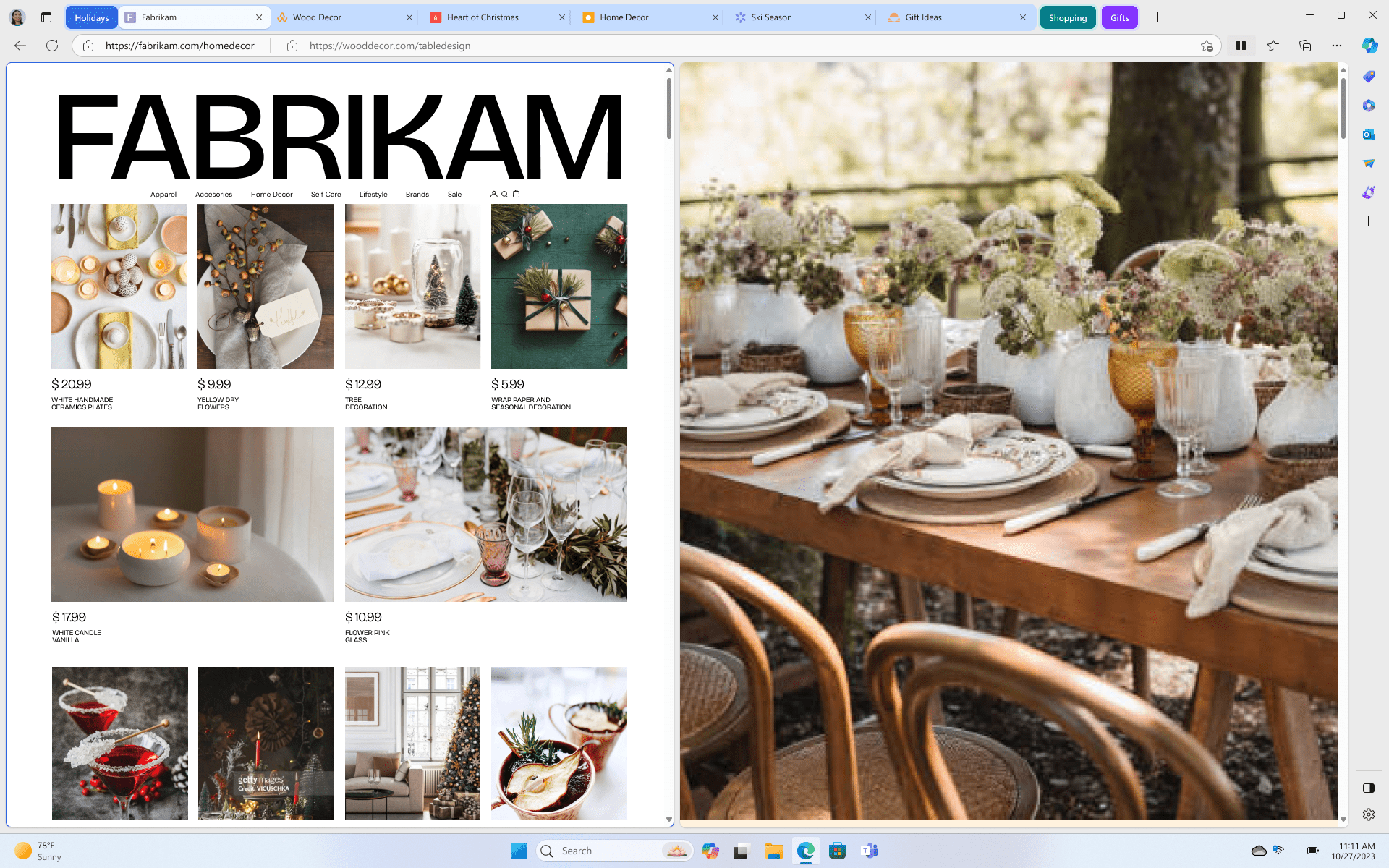 A tab in Microsoft Edge, split into two columns. A tab in Microsoft Edge, split into two columns.