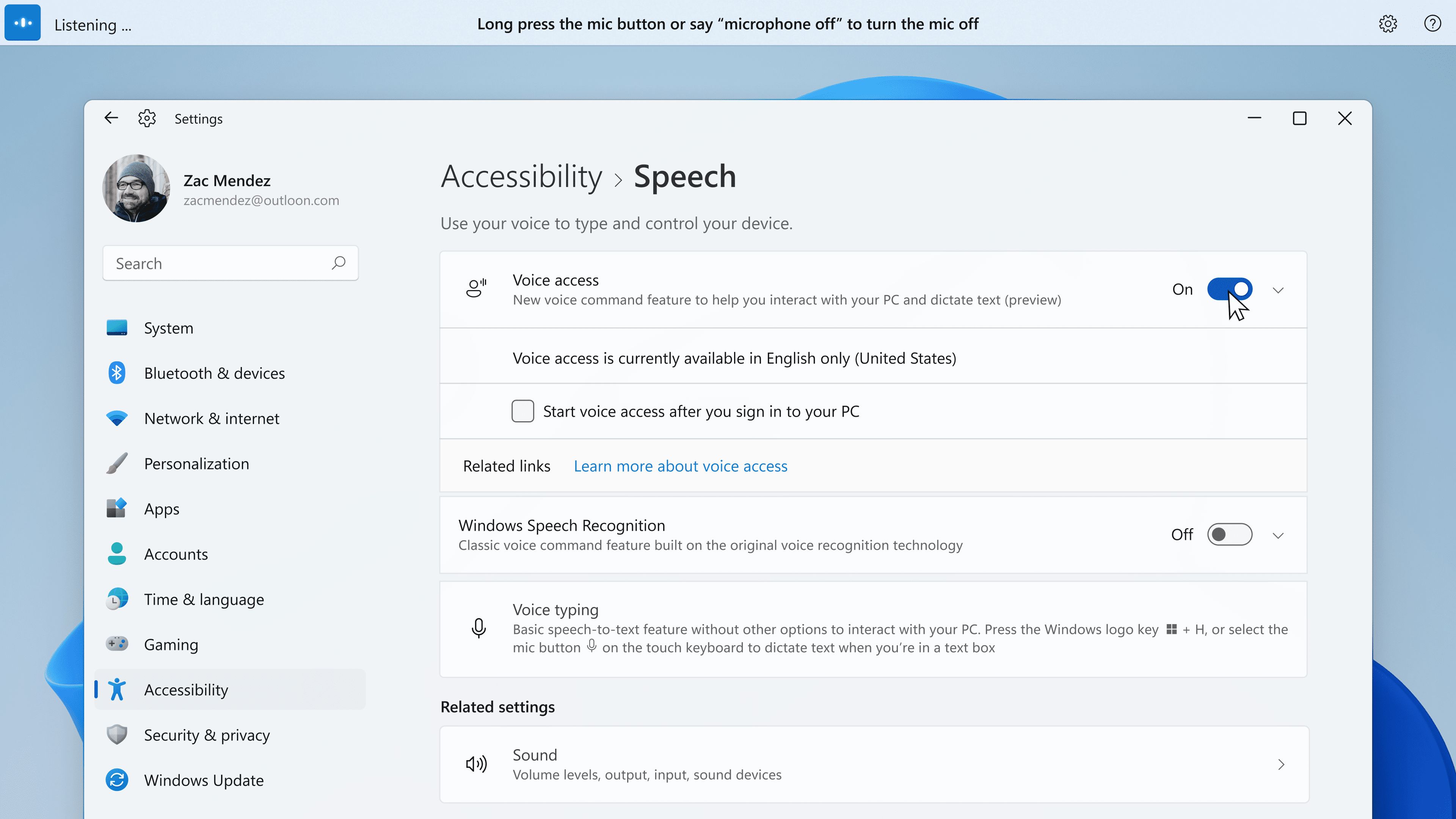 You can enable voice access under Settings ><figcaption id=