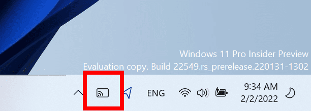 The new Cast icon as it appears on the taskbar when casting to a display.