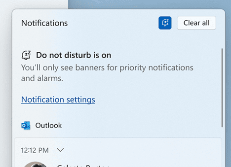 How do not disturb appears when turned on in Notification Center.