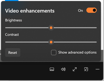 The video enhancements options dialog in the now playing view in Media Player.